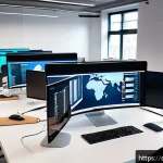 Home 18 스팸 메일 탐지 기술 발전 - A modern Scandinavian office environment with a diverse group of professionals collaborating on lapt...
